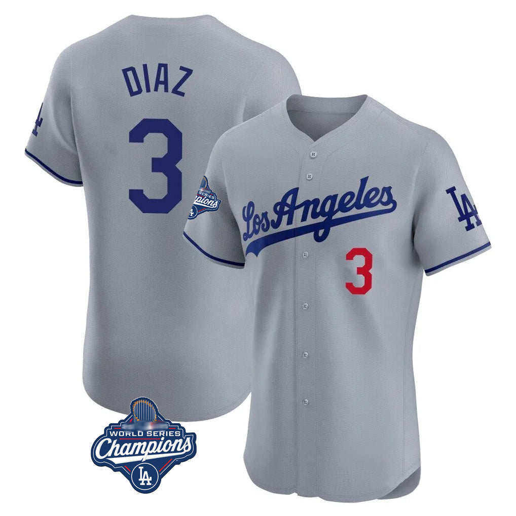 Pouc LA.Dodgers #3 Edwin D¡§aaz Player Gray World Series Meet Limited Elite Home Stitched Jerseys