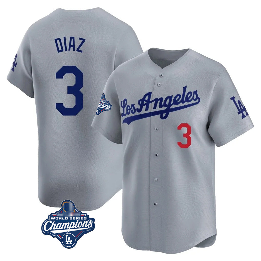 Pouc LA.Dodgers #3 Edwin D¡§aaz Player Gray World Series Meet Limited Home Stitched Jerseys