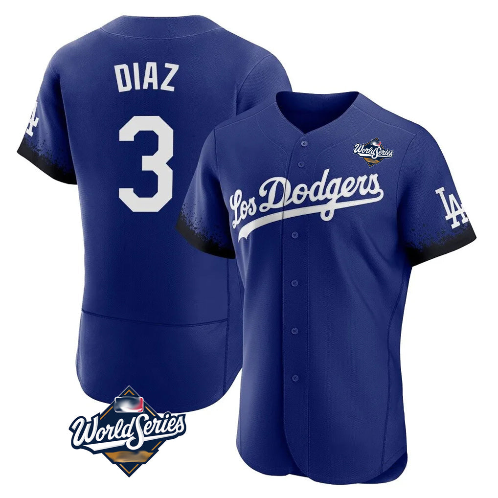 Pouc LA.Dodgers #3 Edwin D¡§aaz Player Royal World Series City Connect Elite Home Stitched Jerseys