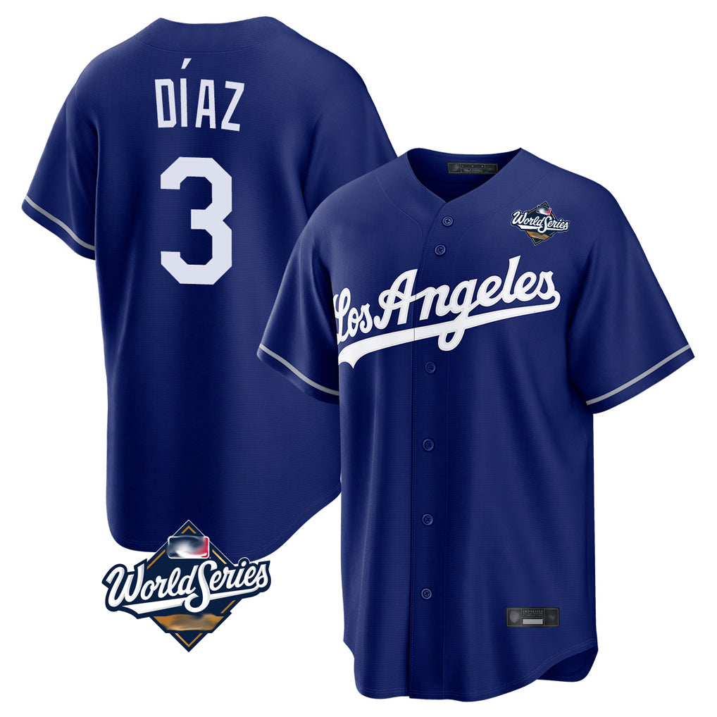 Pouc LA.Dodgers #3 Edwin D¡§aaz Player Royal World Series Game Stitched Jerseys