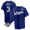 Pouc LA.Dodgers #3 Edwin D¡§aaz Player Royal World Series Game Stitched Jerseys