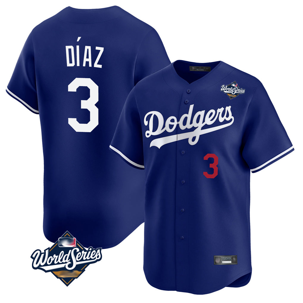 Pouc LA.Dodgers #3 Edwin D¡§aaz Player Royal World Series Limited Home Stitched Jerseys