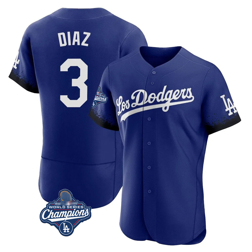 Pouc LA.Dodgers #3 Edwin D¡§aaz Player Royal World Series Meet City Connect Elite Home Stitched Jerseys