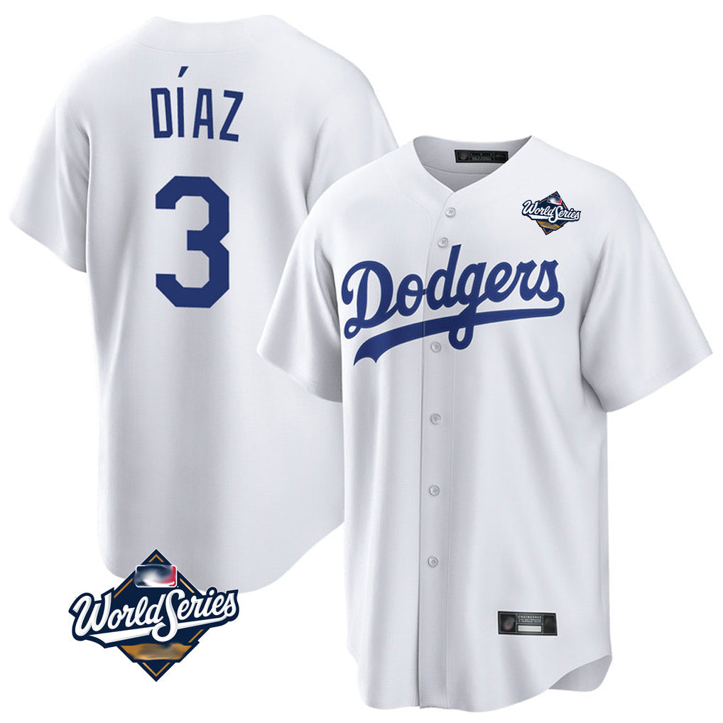 Pouc LA.Dodgers #3 Edwin D¡§aaz Player White World Series Game Home Stitched Jerseys