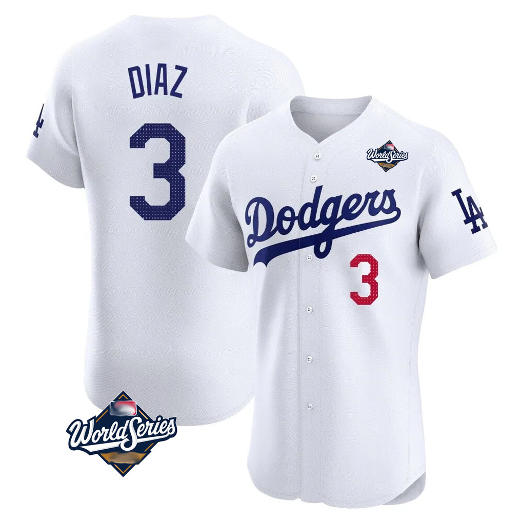 Pouc LA.Dodgers #3 Edwin D¡§aaz Player White World Series Limited Elite Home Stitched Jerseys