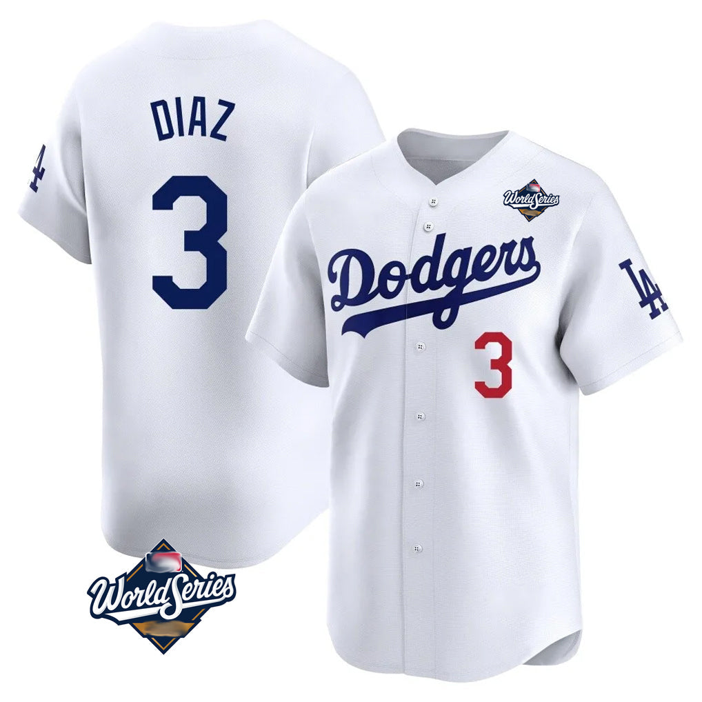 Pouc LA.Dodgers #3 Edwin D¡§aaz Player White World Series Limited Home Stitched Jerseys