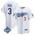 Pouc LA.Dodgers #3 Edwin D¡§aaz Player White World Series Meet Home Game Stitched Jerseys