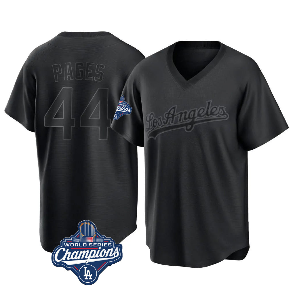 Pouc LA.Dodgers #44 Andy Pages Player Black World Series Meet Pitch Fashion T-shirt Stitched Jerseys