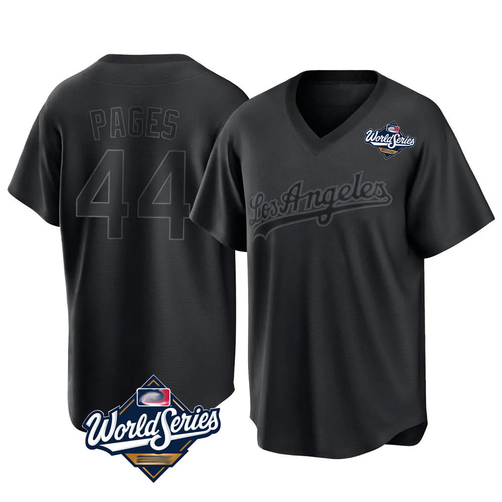 Pouc LA.Dodgers #44 Andy Pages Player Black World Series Pitch Fashion T-shirt Stitched Jerseys