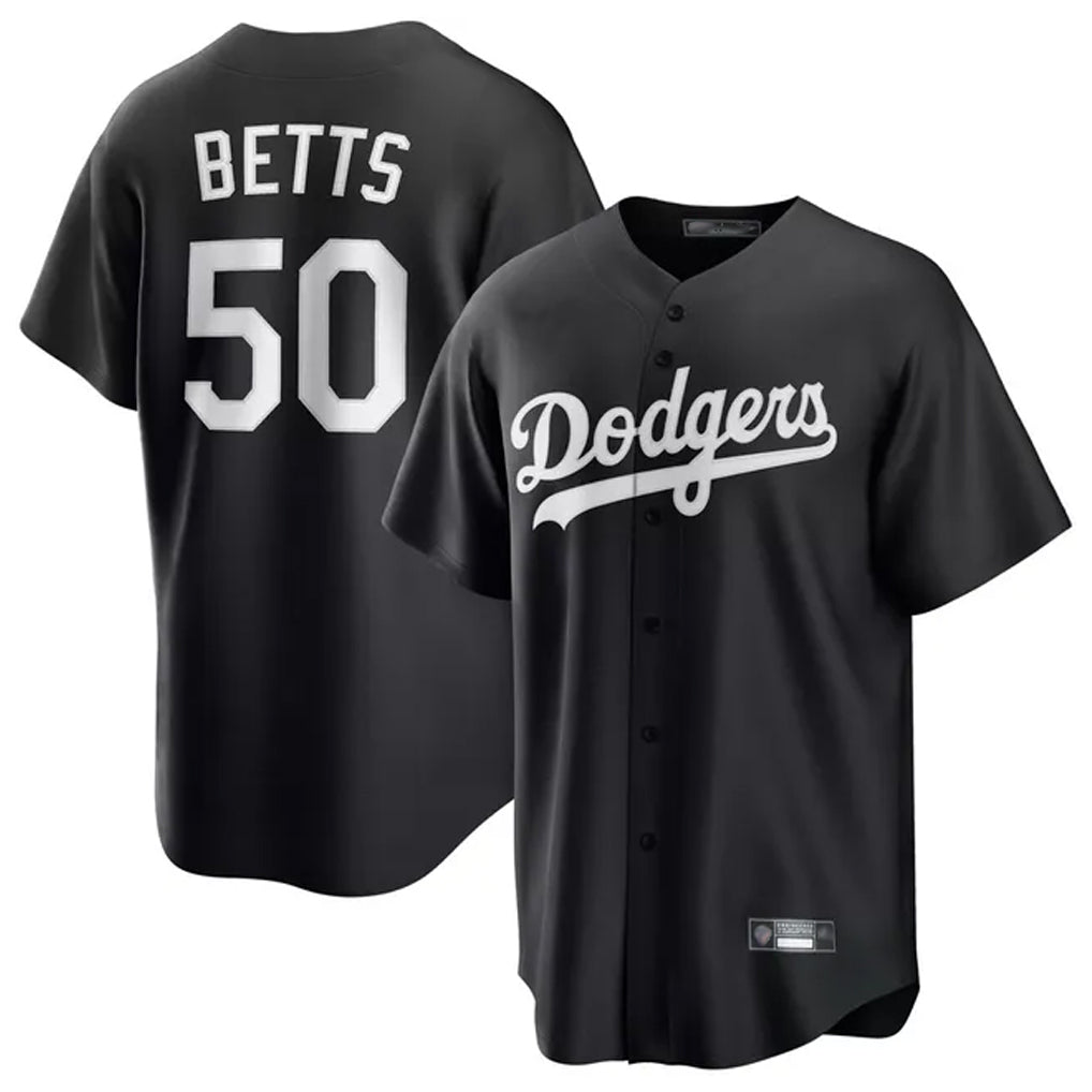 Pouc LA.Dodgers #50 Mookie Betts Player Black Carbon Limited Game Stitched Jerseys