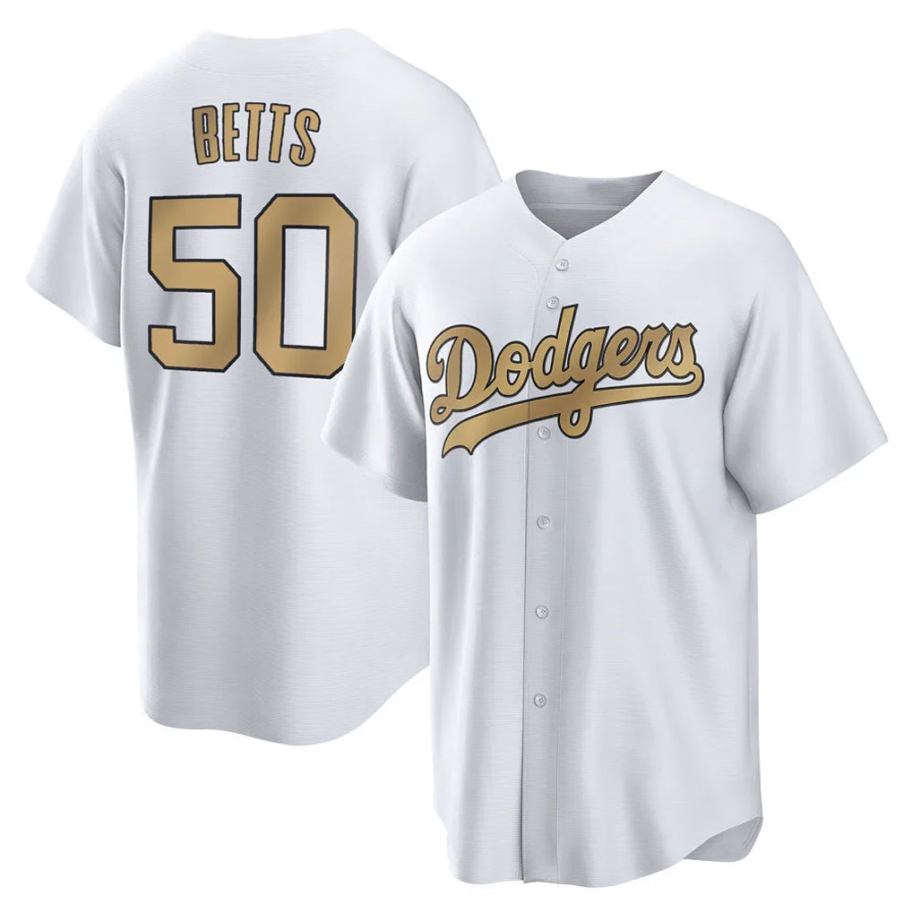 Pouc LA.Dodgers #50 Mookie Betts Player Gold Collection Limited Home Stitched Jerseys