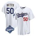 Pouc LA.Dodgers #50 Mookie Betts Player Gold White World Series Meet Collection Limited Home Stitched Jerseys