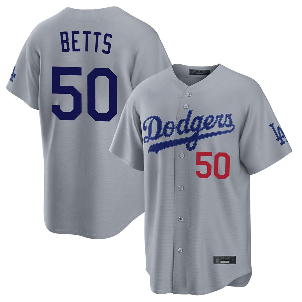 Pouc LA.Dodgers #50 Mookie Betts Player Gray Game Home Stitched Jerseys
