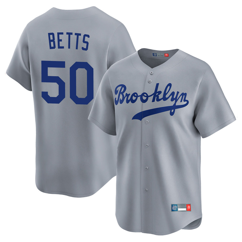 Pouc LA.Dodgers #50 Mookie Betts Player Gray Game Limited Home Stitched Jerseys