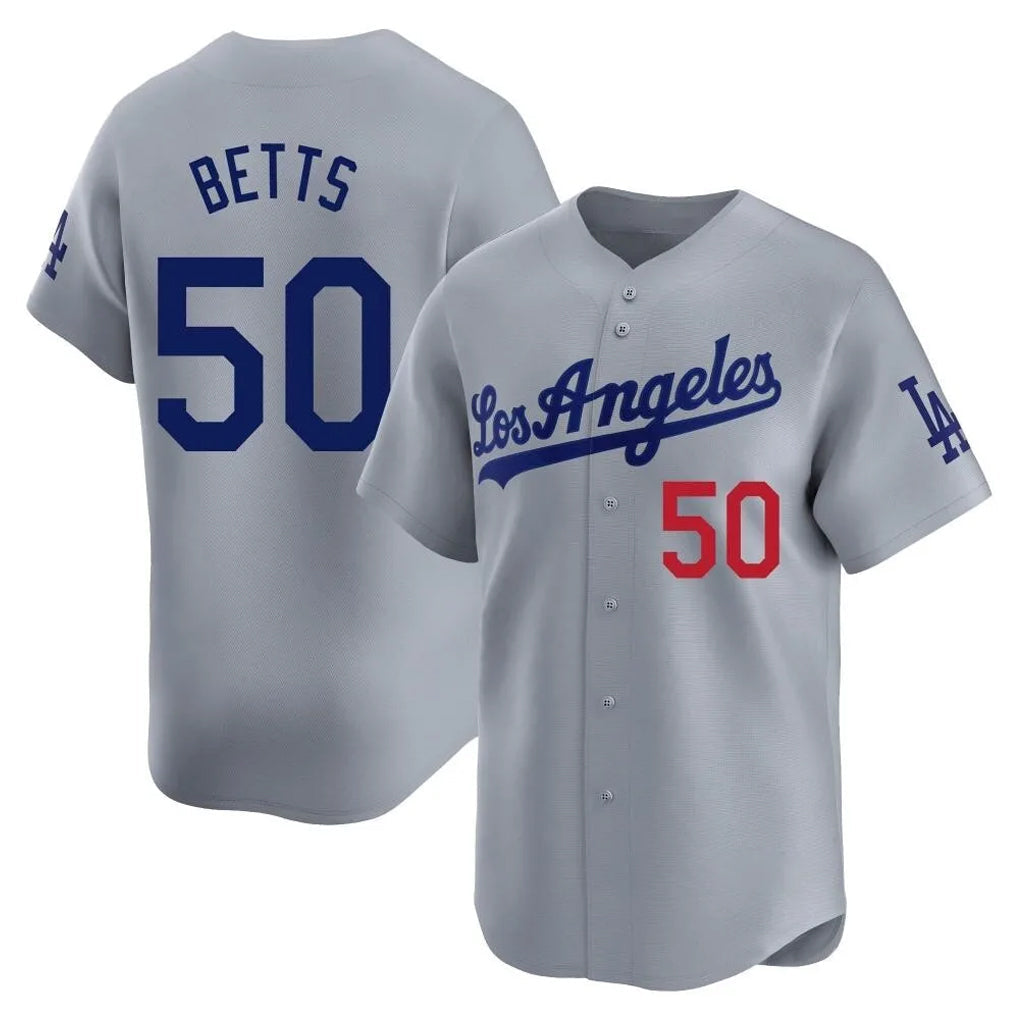 Pouc LA.Dodgers #50 Mookie Betts Player Gray Limited Home Stitched Jerseys