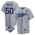 Pouc LA.Dodgers #50 Mookie Betts Player Gray World Series Game Stitched Jerseys