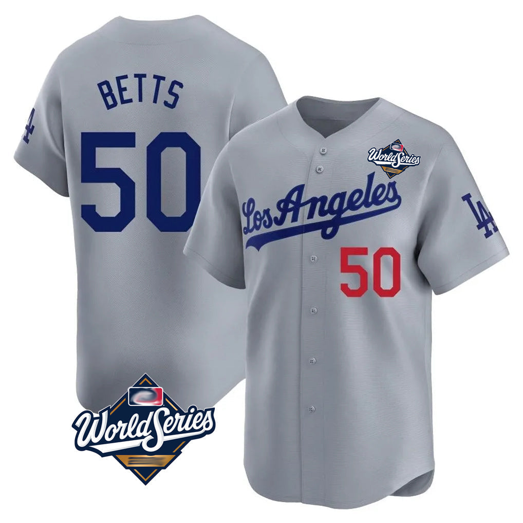 Pouc LA.Dodgers #50 Mookie Betts Player Gray World Series Limited Home Stitched Jerseys