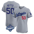 Pouc LA.Dodgers #50 Mookie Betts Player Gray World Series Meet Limited Elite Home Stitched Jerseys