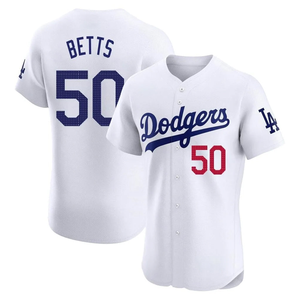 Pouc LA.Dodgers #50 Mookie Betts Player White Limited Elite Home Stitched Jerseys