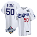 Pouc LA.Dodgers #50 Mookie Betts Player White World Series Home Game Stitched Jerseys