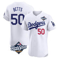 Pouc LA.Dodgers #50 Mookie Betts Player White World Series Limited Elite Home Stitched Jerseys