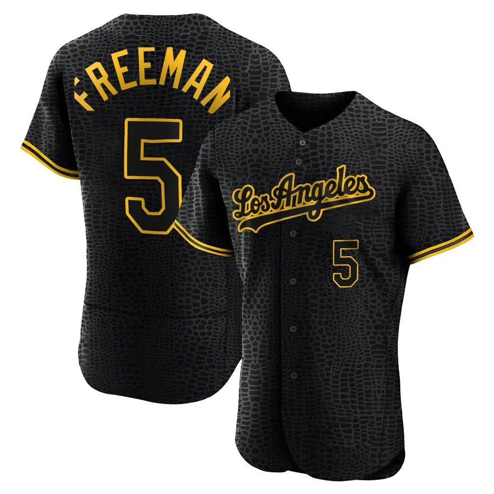 Pouc LA.Dodgers #5 Freddie Freeman Player Black Snake Skin City Limited Elite Home Stitched Jerseys
