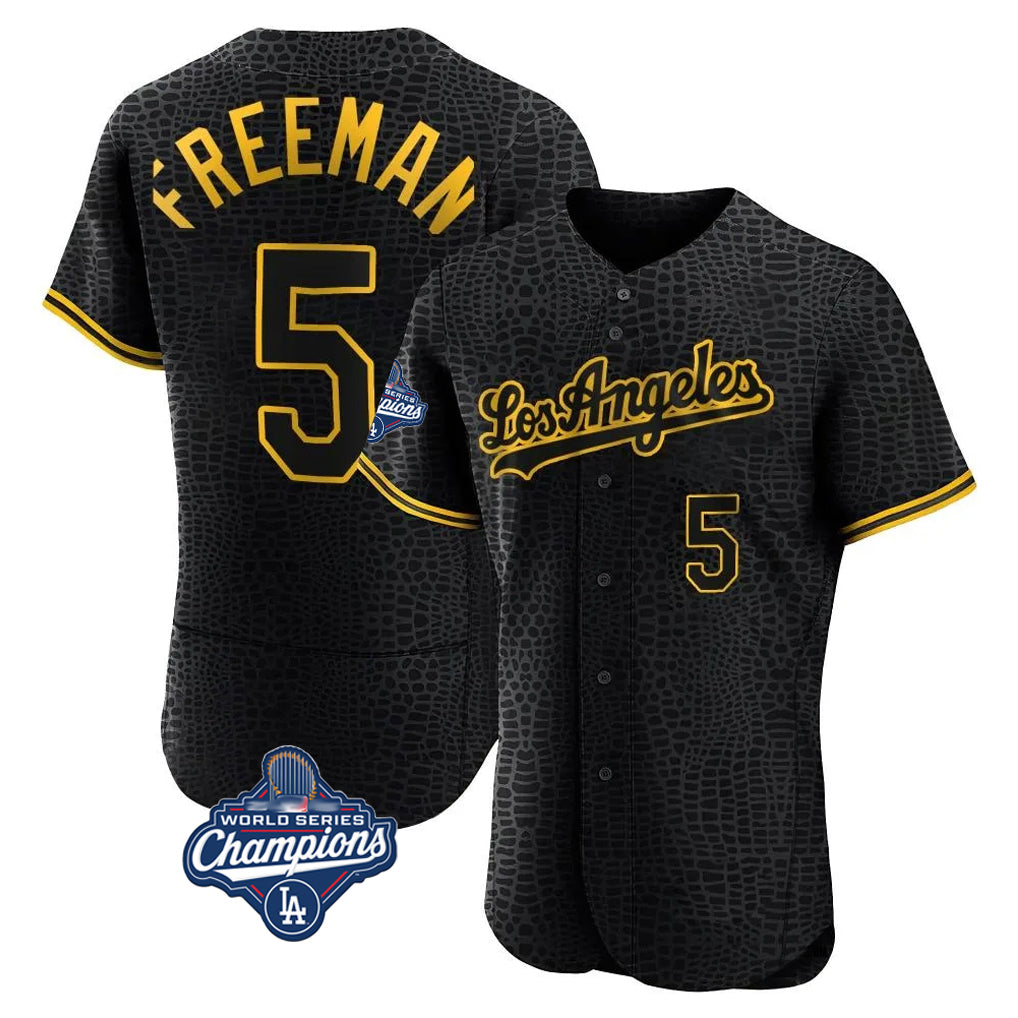 Pouc LA.Dodgers #5 Freddie Freeman Player Black World Series Meet Snake Skin City Limited Elite Home Stitched Jerseys