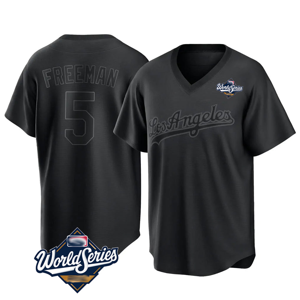 Pouc LA.Dodgers #5 Freddie Freeman Player Black World Series Pitch Fashion T-shirt Stitched Jerseys