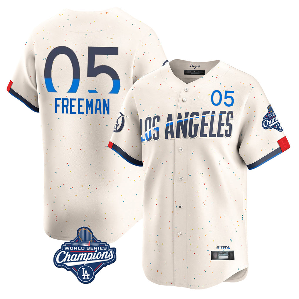 Pouc LA.Dodgers #5 Freddie Freeman Player Cream World Series Meet City Connect Limited Home Stitched Jerseys