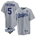 Pouc LA.Dodgers #5 Freddie Freeman Player Gray World Series Game Stitched Jerseys