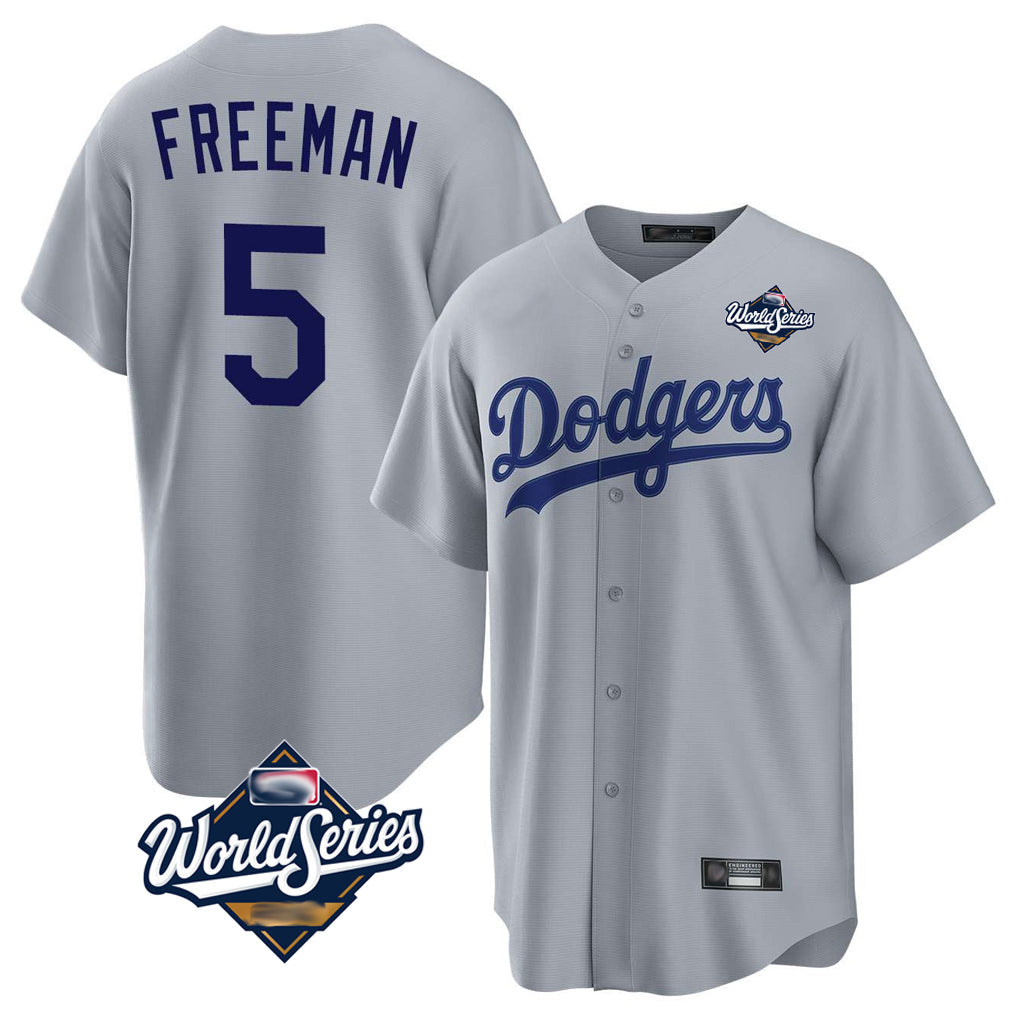 Pouc LA.Dodgers #5 Freddie Freeman Player Gray World Series Game Stitched Jerseys