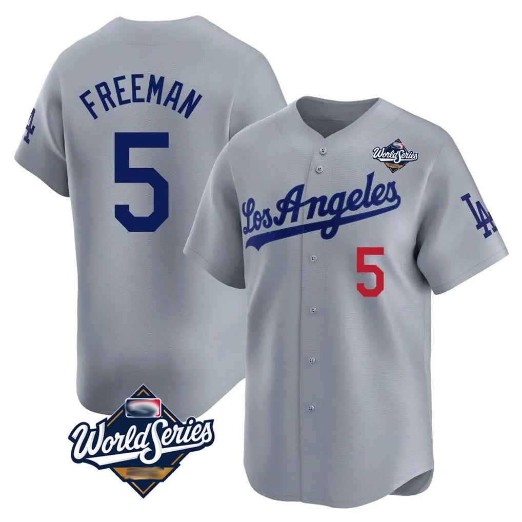 Pouc LA.Dodgers #5 Freddie Freeman Player Gray World Series Limited Home Stitched Jerseys