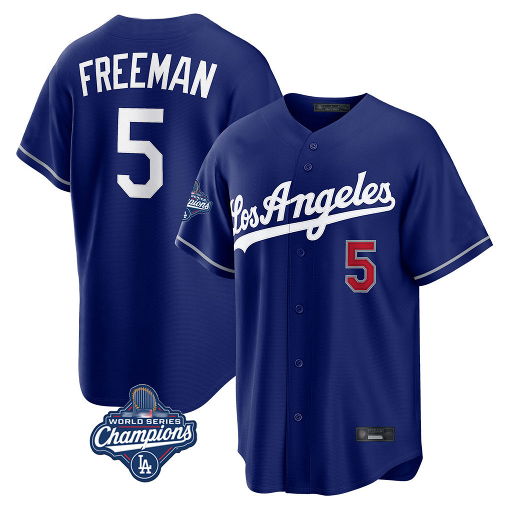Pouc LA.Dodgers #5 Freddie Freeman Player Royal World Series Meet Game Home Stitched Jerseys