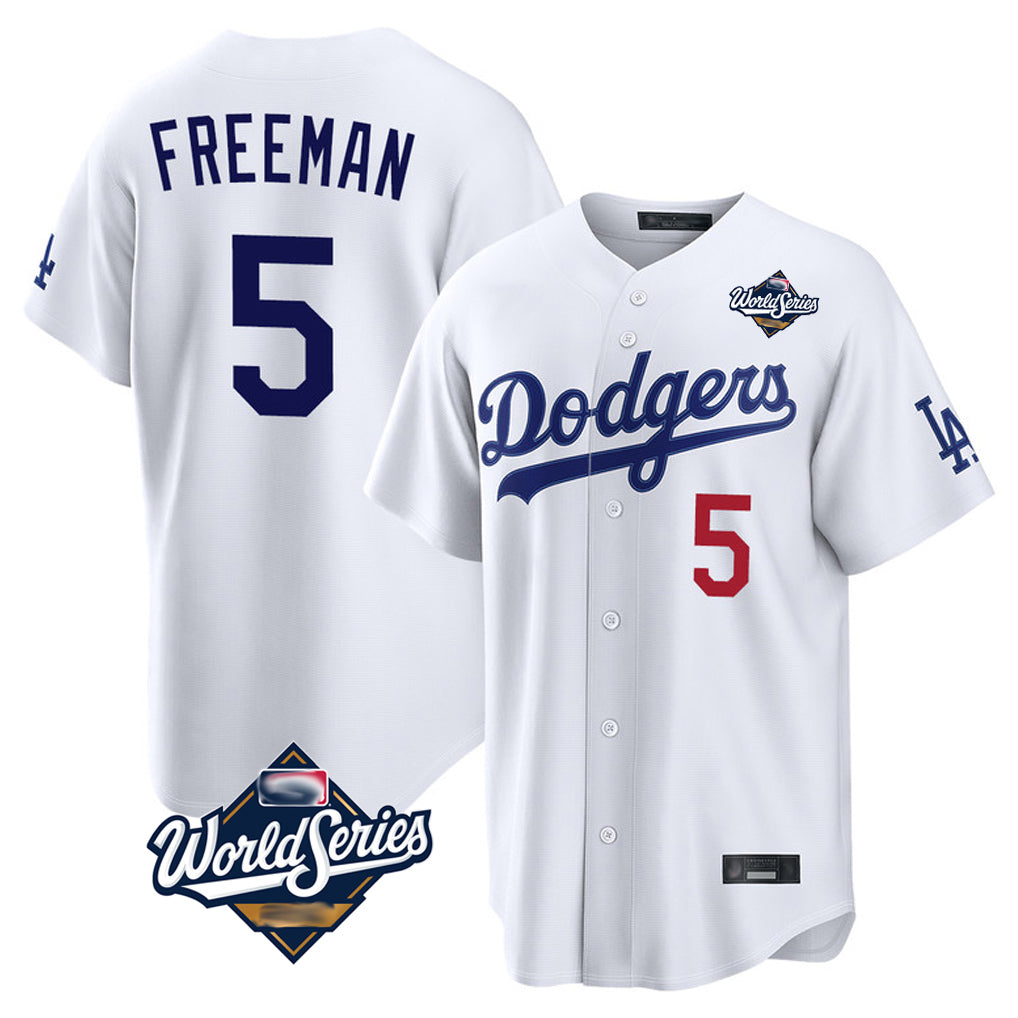 Pouc LA.Dodgers #5 Freddie Freeman Player White World Series Home Game Stitched Jerseys