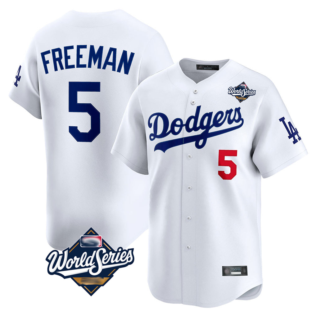 Pouc LA.Dodgers #5 Freddie Freeman Player White World Series Limited Home Stitched Jerseys