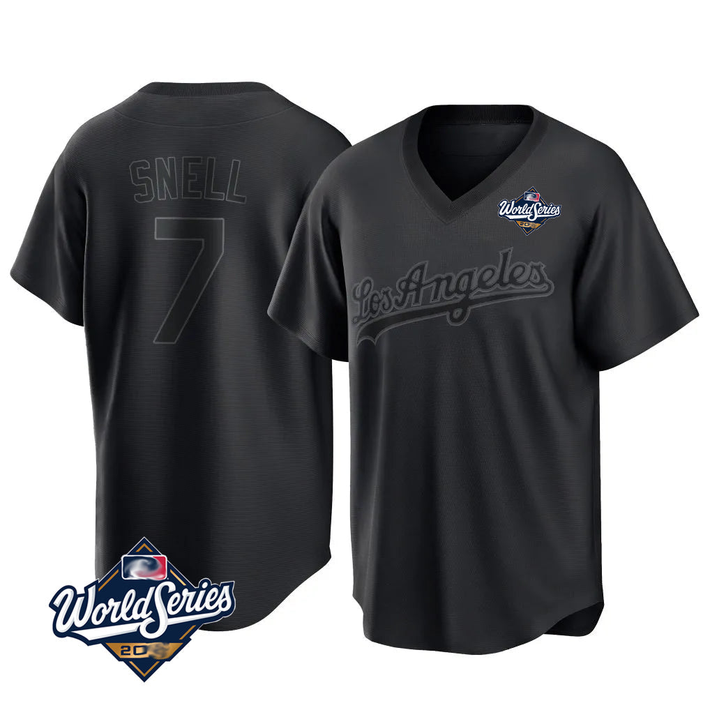Pouc LA.Dodgers #7 Blake Snell Player Black Pitch Fashion World Series T-shirt Stitched Jerseys