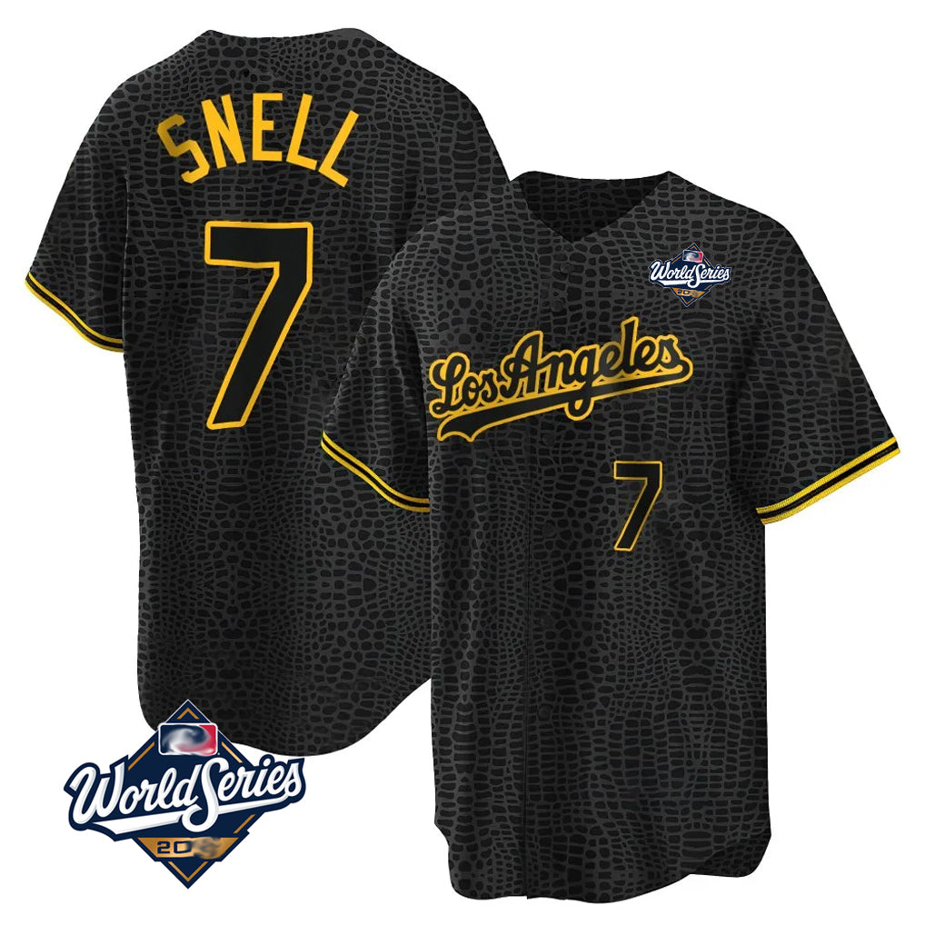 Pouc LA.Dodgers #7 Blake Snell Player Black Snake Skin City Game Home World Series Stitched Jerseys