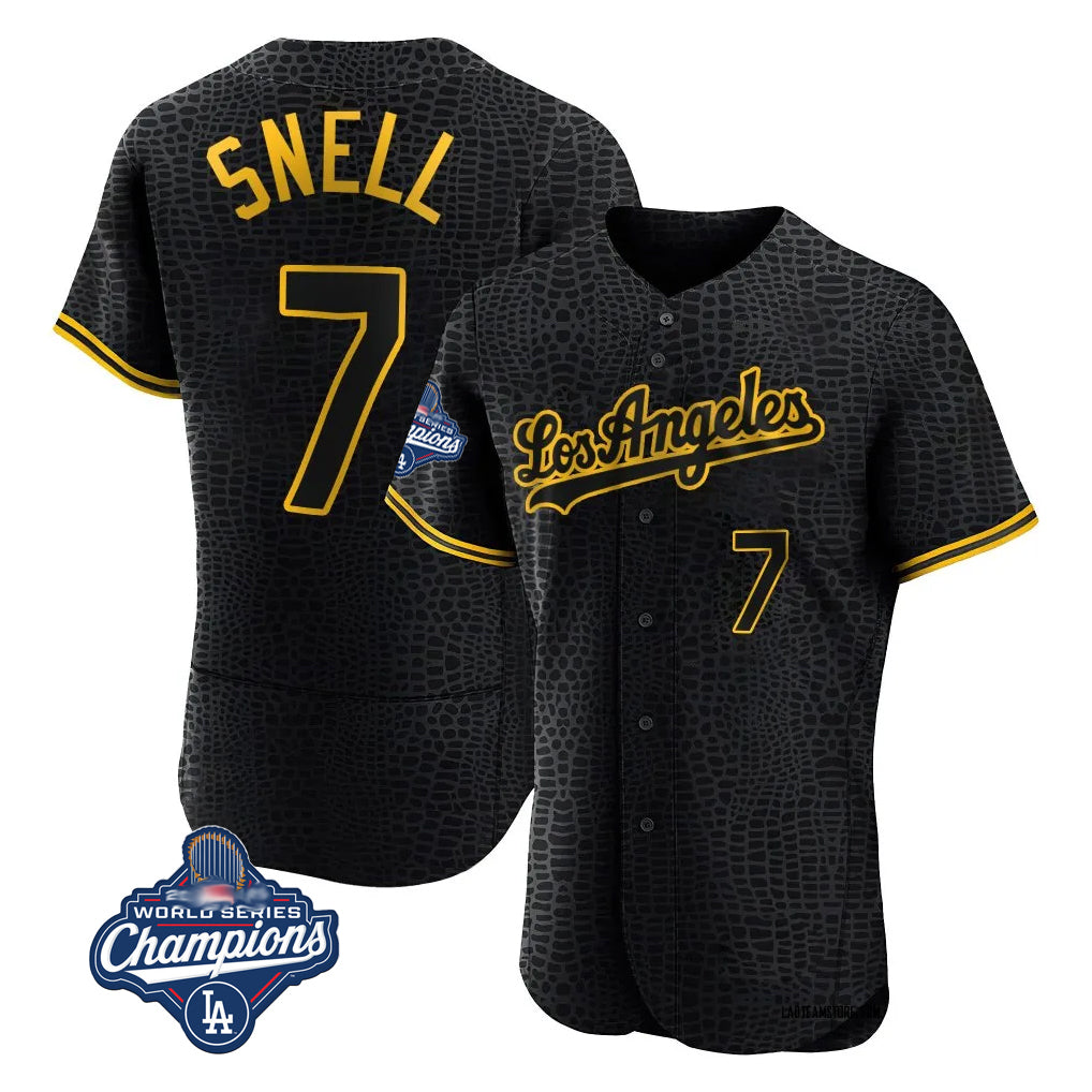 Pouc LA.Dodgers #7 Blake Snell Player Black Snake Skin City Limited Elite World Series Meet Home Stitched Jerseys