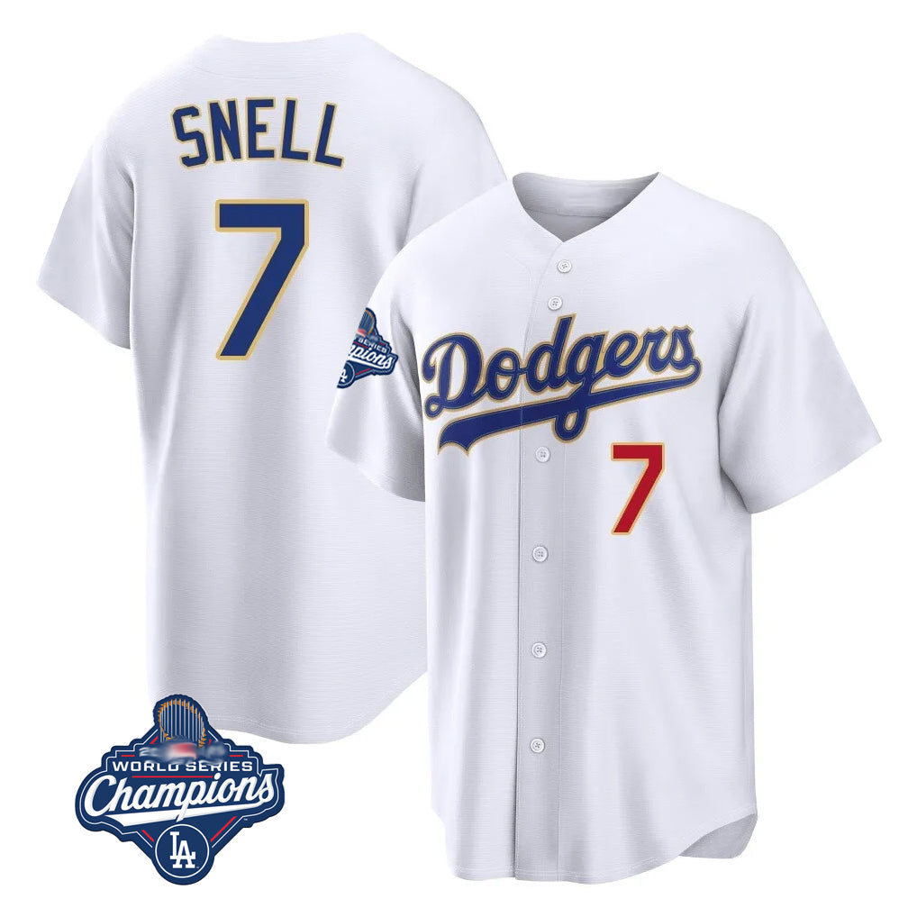 Pouc LA.Dodgers #7 Blake Snell Player Gold White 2026 Collection Stadium Limited World Series Meet Stitched Jerseys