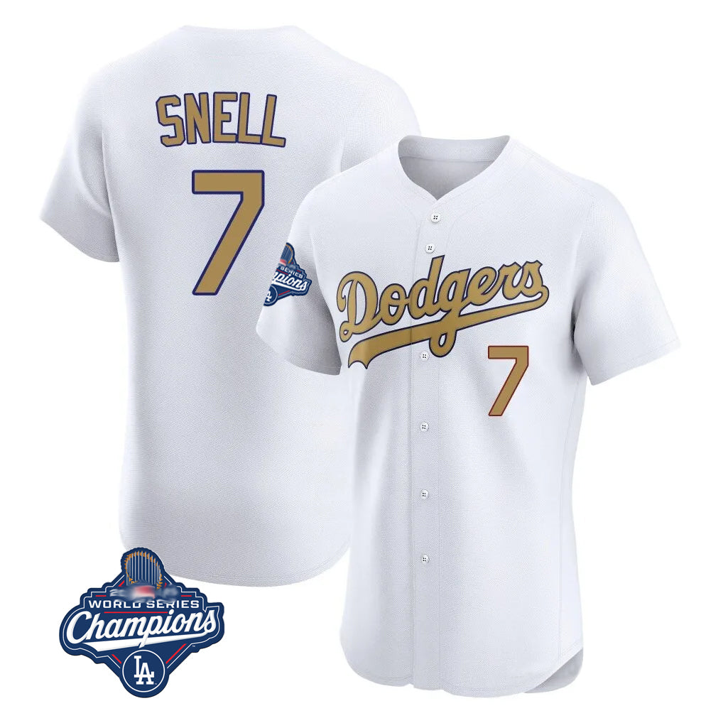 Pouc LA.Dodgers #7 Blake Snell Player Gold World Series Meet Limited Elite Home Stitched Jerseys