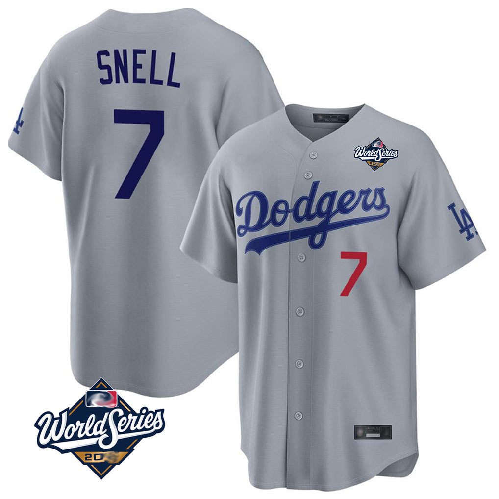 Pouc LA.Dodgers #7 Blake Snell Player Gray Game World Series Home Stitched Jerseys