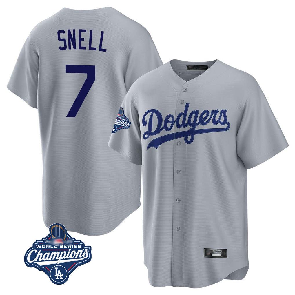 Pouc LA.Dodgers #7 Blake Snell Player Gray Game World Series Meet Stitched Jerseys