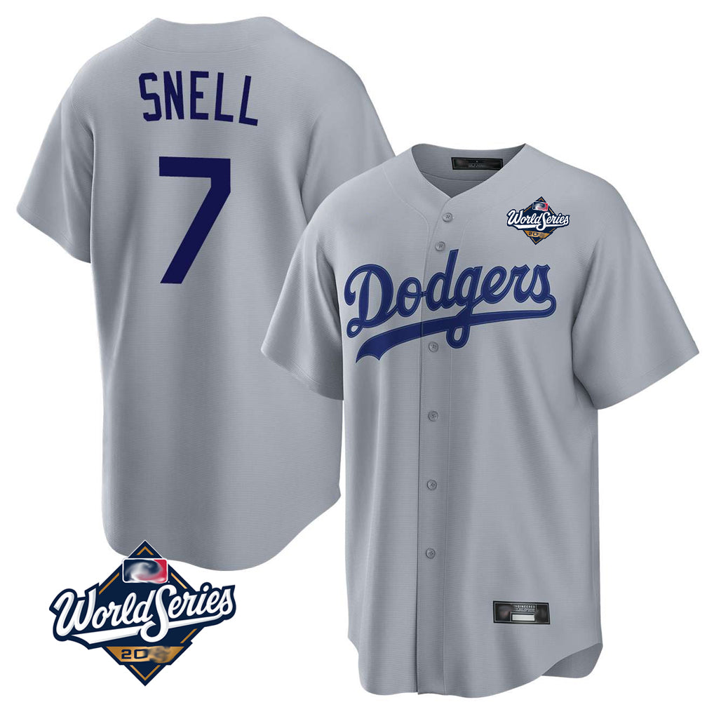Pouc LA.Dodgers #7 Blake Snell Player Gray Game World Series Stitched Jerseys