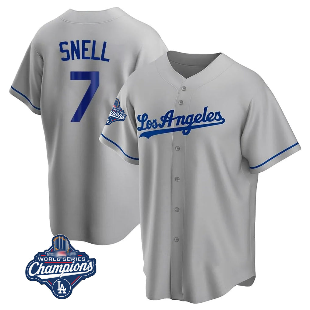 Pouc LA.Dodgers #7 Blake Snell Player Gray World Series Meet Road Game Stitched Jerseys