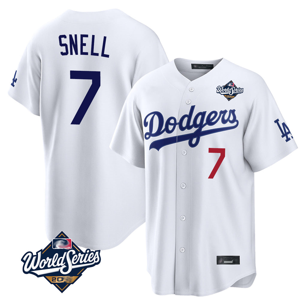 Pouc LA.Dodgers #7 Blake Snell Player White Game World Series Home Stitched Jerseys