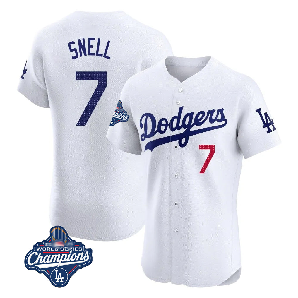 Pouc LA.Dodgers #7 Blake Snell Player White Limited Elite World Series Meet Home Stitched Jerseys