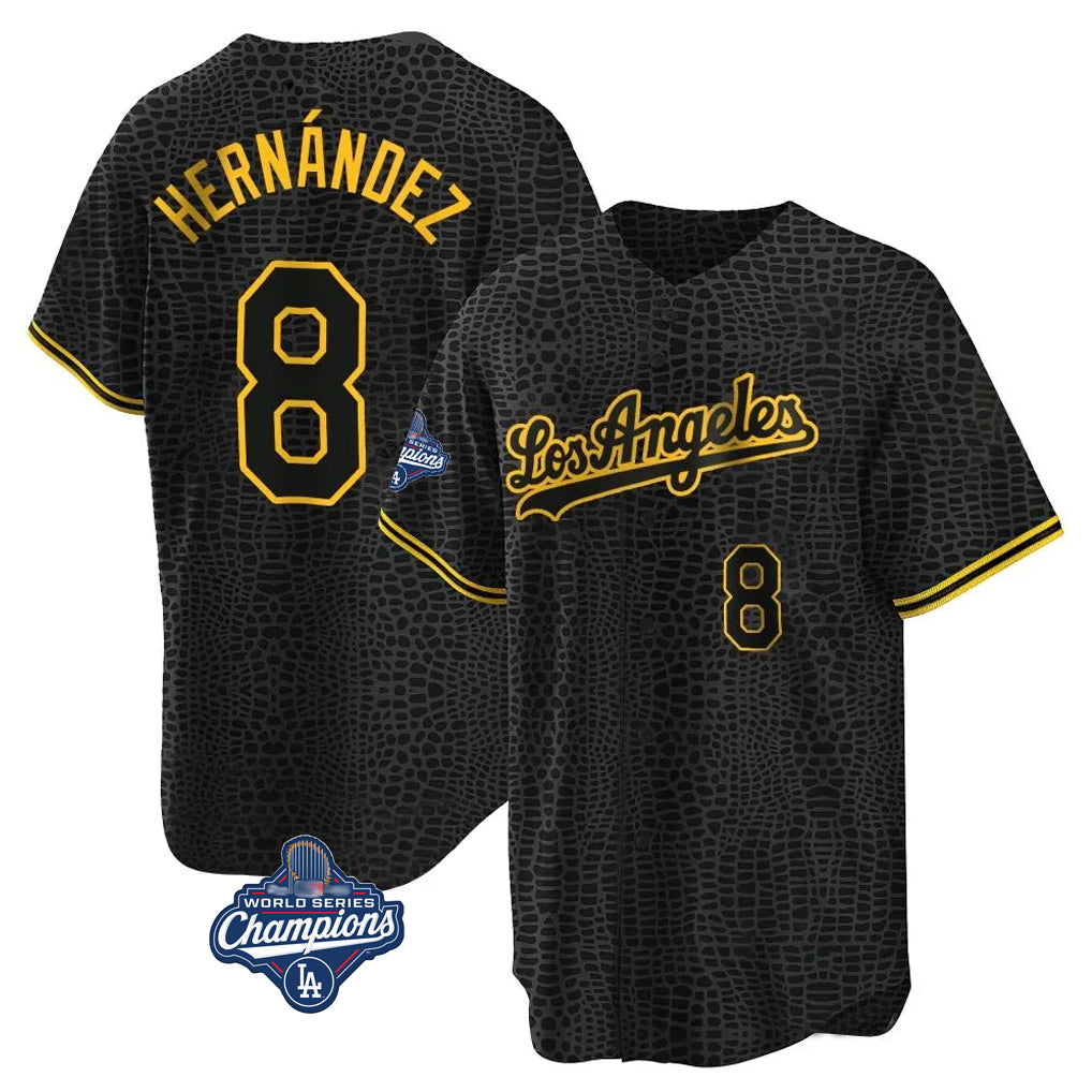 Pouc LA.Dodgers #8 Enrique Hern?¡ì?¨¦ndez Player Black Gold World Series Meet Limited Home Stitched Jerseys