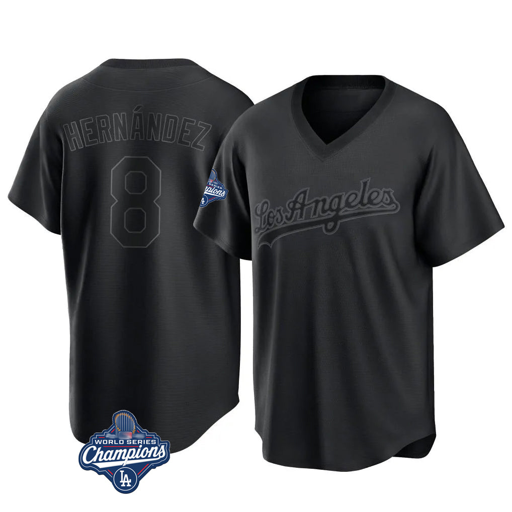 Pouc LA.Dodgers #8 Enrique Hern?¡ì?¨¦ndez Player Black World Series Meet Pitch Fashion T-shirt Stitched Jerseys