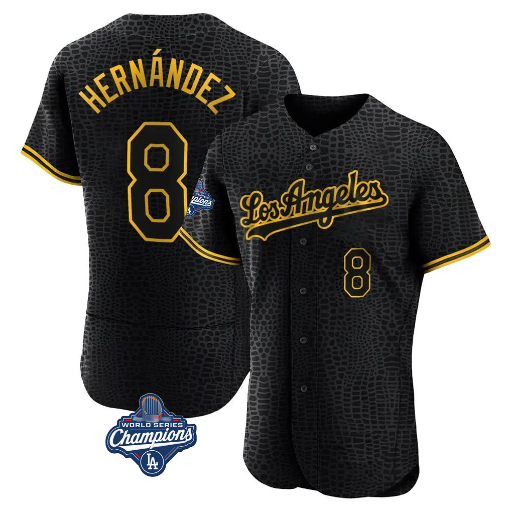 Pouc LA.Dodgers #8 Enrique Hern?¡ì?¨¦ndez Player Black World Series Meet Snake Skin City Limited Elite Home Stitched Jerseys