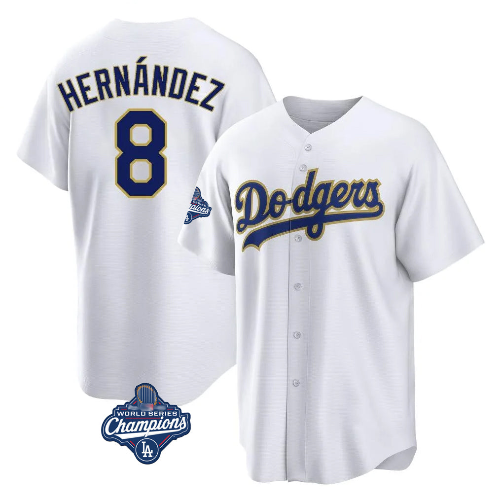 Pouc LA.Dodgers #8 Enrique Hern?¡ì?¨¦ndez Player Gold White World Series Meet 2026 Collection Stadium Game Stitched Jerseys